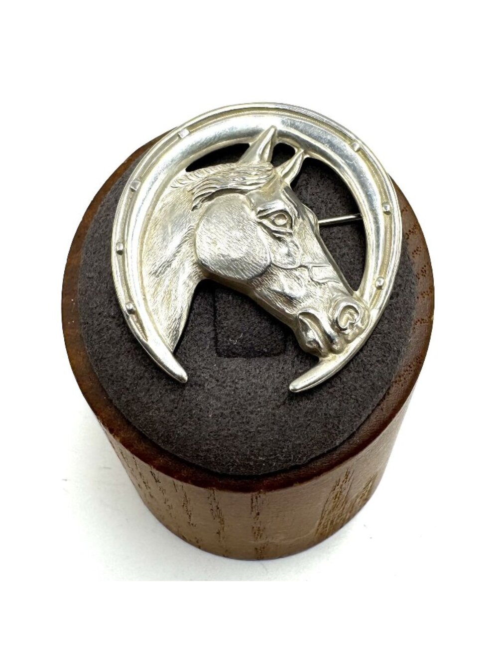 Solid Sterling Silver 925 Horse Head Horseshoe Brooch Size 1.25" Length